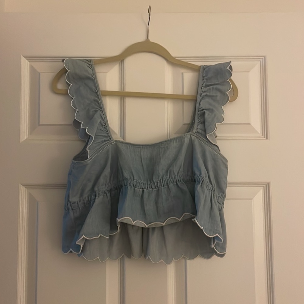 Lovers + Friends Light Blue Ruffle Crop Top - Picture 4 of 4